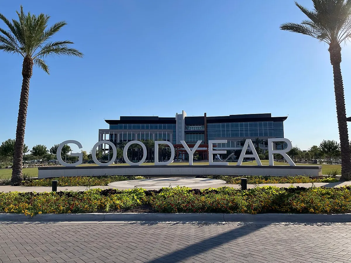 Photo is of the city sign of goodyear.